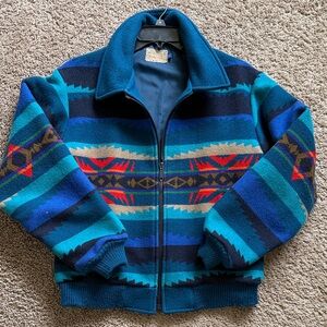 Vintage Pendleton Blue Teal Aztec Zip-Up Women's Jacket